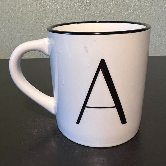 THRESHOLD Letter A Initial Monogram Stoneware Mug with Metallic Gold Highlights - Picture 3 of 8